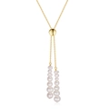 Minimalist golden Y-shaped 925 silver necklace featuring gradient freshwater pearls - Gradient Pearl Y-Necklace with Ball Buckle (Gold)