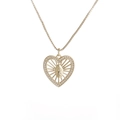 Gouden hartketting met religieus reliëf en witte zirkonia stenen op witte basis - Goud - Gekleurde Zirkonia Hart Maagd Maria Ketting
