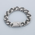 Silberfarbenes Hip-Hop-Panzerarmband mit schwarzem Emaille und Kristall-Strass - Stahlstil / Silber (KB179928-KJX)