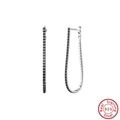 Elegant S925 sterling silver long hoop earrings set with minimalist black stones. - Black Zirconia Stick Drop SE380-P-B / Silver/Black