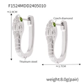 Silver titanium steel snake earrings with green gems and diamonds, size 2.8x1.7cm - Silver With Green Zircon