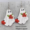 Dettaglio di orecchini di Halloween a forma di fantasma in legno con zucca, 6,5x5,6cm - Fantasma con Zucca