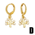 Elegant gold tree drop earrings with sparkling white zircon stones in hoop style - Style D-Tree of Life