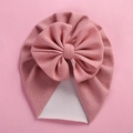 Pink cashmere-like baby turban hat with a large 3D bow and soft knitted texture - 18*21cm / Medium Pink
