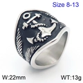 Retro stainless steel anchor ring for men featuring nautical relief in silver and black - US 8 / Steel Color (KR108359-MZOZ)