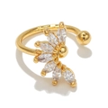 Adjustable gold plated cuff ring with marquise cut cubic zirconia flower design - EGJ0005 Gold