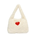 Sac à bandoulière en peluche blanche avec un motif de cœur rouge et texture douce - Blanc