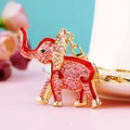 Golden elephant keychain with red enamel and sparkling pink rhinestones for women - Single OPP Bag Packaging / Striped Elephant Pink