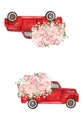 Absorbent dish towel with red vintage truck and pink roses watercolor print design - Vintage Truck with Pink Roses(MB1-34)