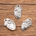 Silver anatomical heart pendants for DIY jewelry and accessories, front and back views - 20I3-5 Anatomical Heart