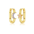 Asymmetrische gouden S925-oorbellen met paarse zirkoon maan en roze zirkoon sterhanger - Asymmetrische Ster-Maan Stijl / Goud