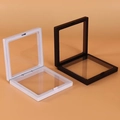 Square PE film jewelry display boxes shown in white and black with elastic membranes - Black PE Film Jewelry Box / 7x7x2cm
