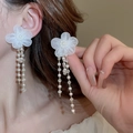 Orecchini a fiore in organza bianca con eleganti nappe di perle per le donne - Stile Nappa di Perle e Fiore di Garza (15#)