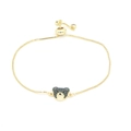 Adjustable golden box chain bracelet featuring a green zircon bear head charm on white background - Green