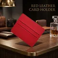 Slim red faux leather card holder with two horizontal slots and textured finish - 2 Slots Minimalist / Red