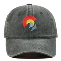 Detailed embroidery of Colorado flag mountain logo on dark gray washed cotton baseball cap - Adjustable / Army Green