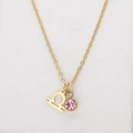 Golden Libra zodiac necklace featuring a pink cubic zirconia pendant and cross chain - Gold-Libra