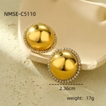 Macro view of gold heart earrings with rhinestones showing 2.36cm diameter and weight - NMSE-C115-1 (Half-Sphere Rhinestone)