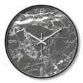 Modern 12-inch wall clock with dark grey marble texture dial and black silent frame - 014H Dark Grey Marble-Black Frame