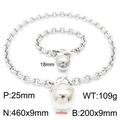 Silver hollow ball pendant jewelry set with O-chain and OT buckle necklace and bracelet - Steel Color 2-Piece Set (Necklace + Bracelet)