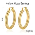 Detailed view of 3cm polished gold hollow hoop earrings with size and weight specs - 5*30mm (Gold)