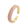 Close-up of pink enamel gold ring with white zircon stones and adjustable C-shape band - Pink Row Zircon Style