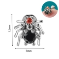 Silver spider lip stud with black and red gemstones and detailed size measurements - Spider Shape Style (#10)