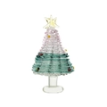 Handcrafted green and pink glass Christmas tree figurine with a yellow star and color beads - Style B 38*68mm / Pink Peacok Green