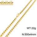 18K gold-plated stainless steel square box chain necklace 500mm long with lobster clasp - Gold 4mm x 500mm (KN230421-Z)