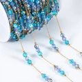 4mm blue crystal bead chain with gold stainless steel links for DIY jewelry making - 1 Meter/Pack / Gold Chain-Blue Bead