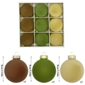 Set da 9 palline di Natale da 8cm floccate in marrone, verde e beige per l'albero - Caffè Verde Marrone (Set da 9/8cm)