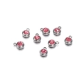 Vue détaillée des pendentifs ronds en zircon rose 6mm avec monture en acier argenté - 20 Pièces / 11.5g / Cadre Couleur Acier / Zircone Rose Foncé