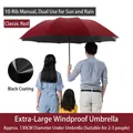 Large red 10-rib manual umbrella with UV-blocking black coating for 2-3 people - 10-Rib Manual Oversized Black Glue / Oversized Wine Red-Black Glue