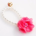 Elastic pearl pet collar with a large rose pink fabric flower and golden bell ornament - One Size / Pearl Rose Red Flower