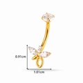 Golden dragonfly belly ring with zircon stones, showing 0.91cm by 1.01cm dimensions - Dragonfly Style (T2521-4#) / Gold