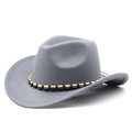 Chapeau fedora gris en feutre de laine avec bande perlée vintage mixte - M (56-58 cm) Réglable / Gris clair