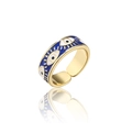 Adjustable gold ring featuring blue enamel devil eye pattern for women - Adjustable Open / Gold/Light Blue