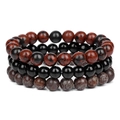 Three-piece set of 8mm natural stone beaded bracelets in black and brown Jasper colors - Golden Swan Stone and Snowflake Obsidian (FK1204)