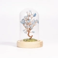 Natural crystal life tree ornament with blue stones and wood base in glass dome - Aquamarine / 11*7.5cm / No Box