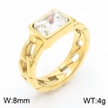 Vintage 18K gold plated stainless steel ring featuring a square zircon and chain band - Gold White