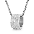 Hip-Hop Silberne Zylinder-Halskette mit funkelnden Kristallen und Box-Kettenglied - Silberner Zylindrischer Pave-Stil (KN31226)