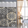 Waterproof polyester shower curtain featuring grey and white mandala floral pattern with rings - 181x188cm Single Shower Curtain / Grey Mandala