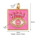 Quadratischer Evil-Eye-Anhänger aus rosa Emaille mit Edelsteinen und goldenem Rand, 25mm - Quadratischer Böser Blick Stil (M917035-Pink) / Rosa