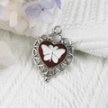 Silver alloy heart pendant with red enamel butterfly detail on white knit background - 16-Silver Red White Butterfly Heart