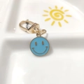 Sky blue enamel smiley face charm with gold lobster clasp for bags and keychains - Round Face Single Light Blue