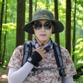 Army green wide brim sun hat for men with breathable mesh and adjustable chin strap - Embroidered Mountain Army Green No Buckle