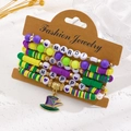 Meerlaagse Mardi Gras kralen armbanden set met paarse hoed hanger en letterkralen - Gemengd Met Hoge Hoed (03)