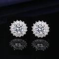 Silver sunflower stud earrings featuring a large center stone with halo zircon accents - A Pair Of Platinum-gold Leds-129
