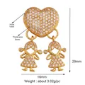 Gold heart pendant with two girls set in micro-paved zircons measuring 29mm by 16mm - Heart Figure Girl (M611534-Girl)