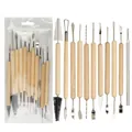 11-piece clay sculpting tool set with wooden handles and double-sided metal tips - 【z0011/11-piece Clay Tool Set】